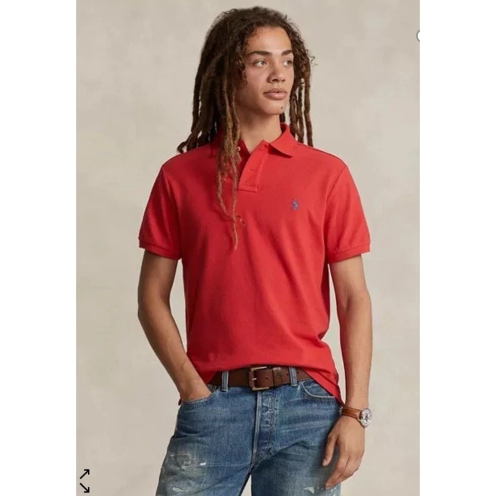 Polo Ralph Lauren Cotton Mesh Solid Classic Fit Polo Shirt RED Size Large NEW